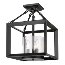 Golden 2073-SF BLK-CLR - Golden Lighting Smyth 3-light 17"H Semi-Flush Mount in Matte Black and Clear Glass